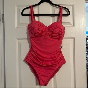 NWT Size 10 Bleu Rod Beattie Coral One Piece Bathing Suit w/ Ruching